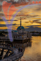 Sunset View of Floating Mosque And Darul Hana Bridge