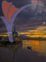 Sunset View of Floating Mosque And Darul Hana Bridge