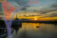 Sunset View of Floating Mosque And Darul Hana Bridge
