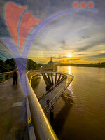 Sunset View of Floating Mosque And Darul Hana Bridge