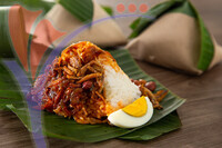 Nasi Lemak Pack in Banana Leaf, Popular Breakfast in Malaysia