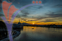 Sunset View of Floating Mosque And Darul Hana Bridge