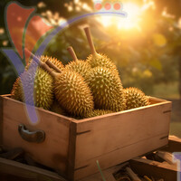 Durian Fruit Harvested in A Wooden Box