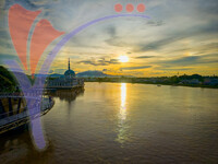 Sunset View of Floating Mosque And Darul Hana Bridge