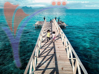 Aerial View of Children Playing At Pier, in Semporna, Borneo Sabah, Malaysia.