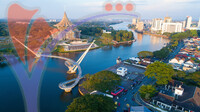 Kuching Waterfront River Drone View
