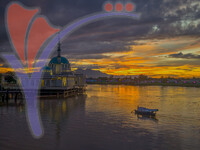 Sunset View of Floating Mosque And Darul Hana Bridge